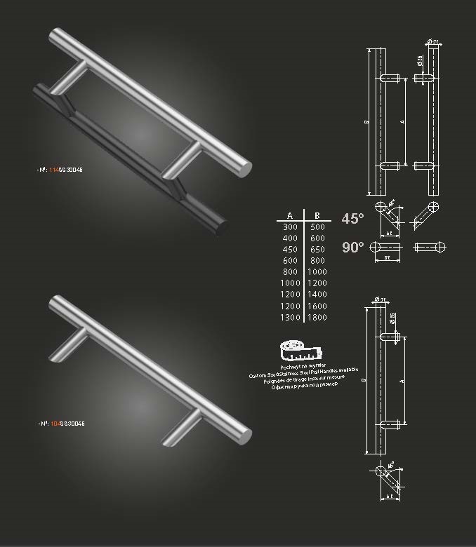 Schita maner inox brat inclinat 45 grade